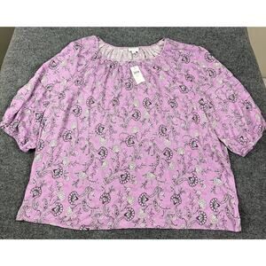 J.Jill Purple Floral Paisley Lightweight Rayon Top Short Sleeve Size 4X NWT Boho